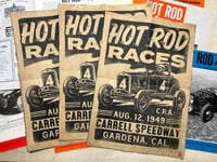 Image 2 of Carrell Speedway Hot Rod Races aged Linocut Print FREE SHIPPING