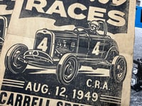 Image 1 of Carrell Speedway Hot Rod Races aged Linocut Print FREE SHIPPING