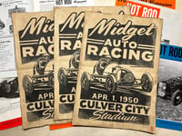 Image 2 of Culver City Stadium Midget Auto Racing aged Linocut Print FREE SHIPPING