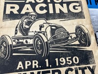 Image 1 of Culver City Stadium Midget Auto Racing aged Linocut Print FREE SHIPPING