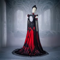 Image 3 of Moon phases lace red gown gothic medieval princess black dress wedding witchy pagan fairy fancy 