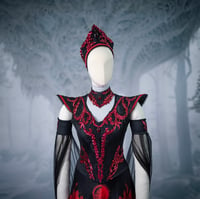 Image 2 of Moon phases lace red gown gothic medieval princess black dress wedding witchy pagan fairy fancy 