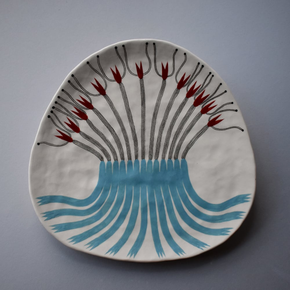 Image of Turquoise and Red Flower Dish