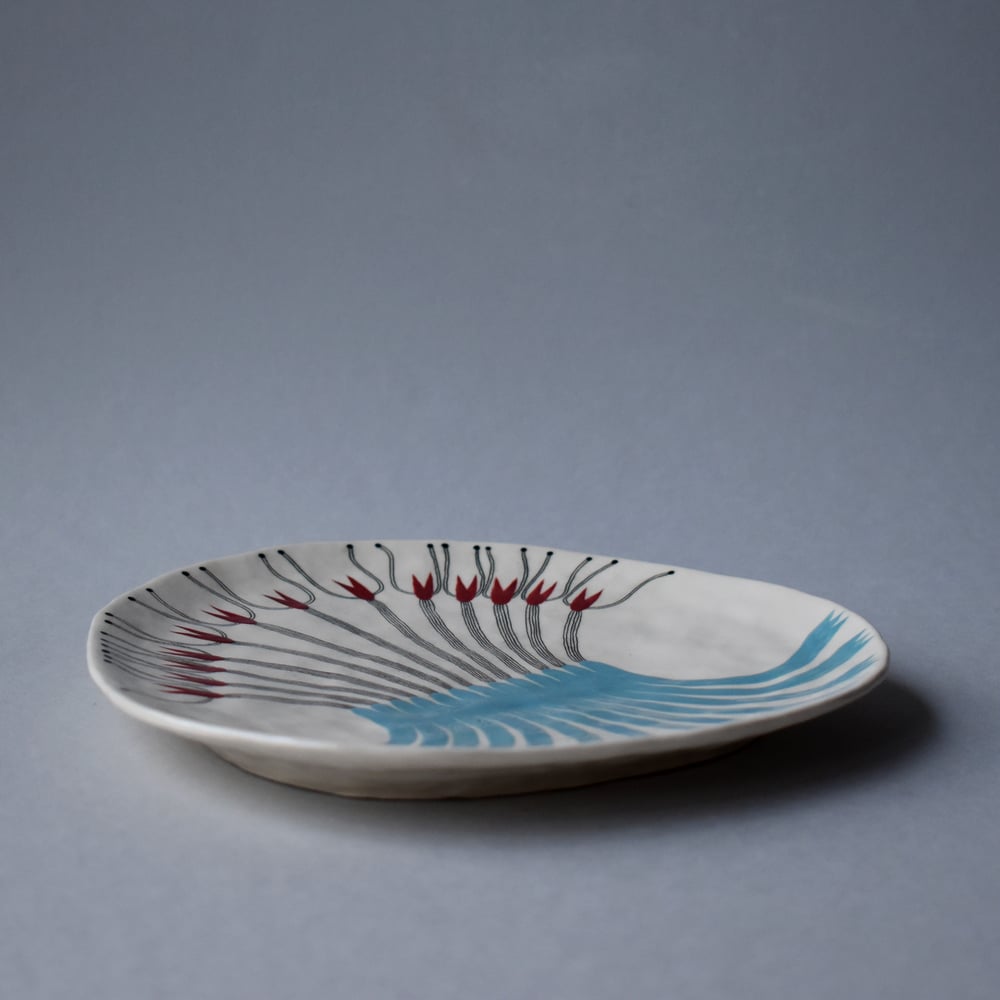 Image of Turquoise and Red Flower Dish