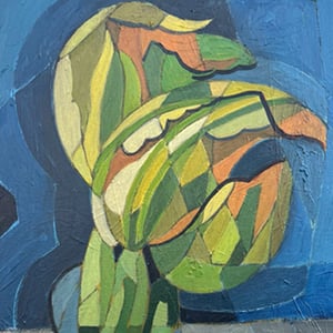 Image of 'Courgette Flowers.' Abstract Painting by Sandhills Studios