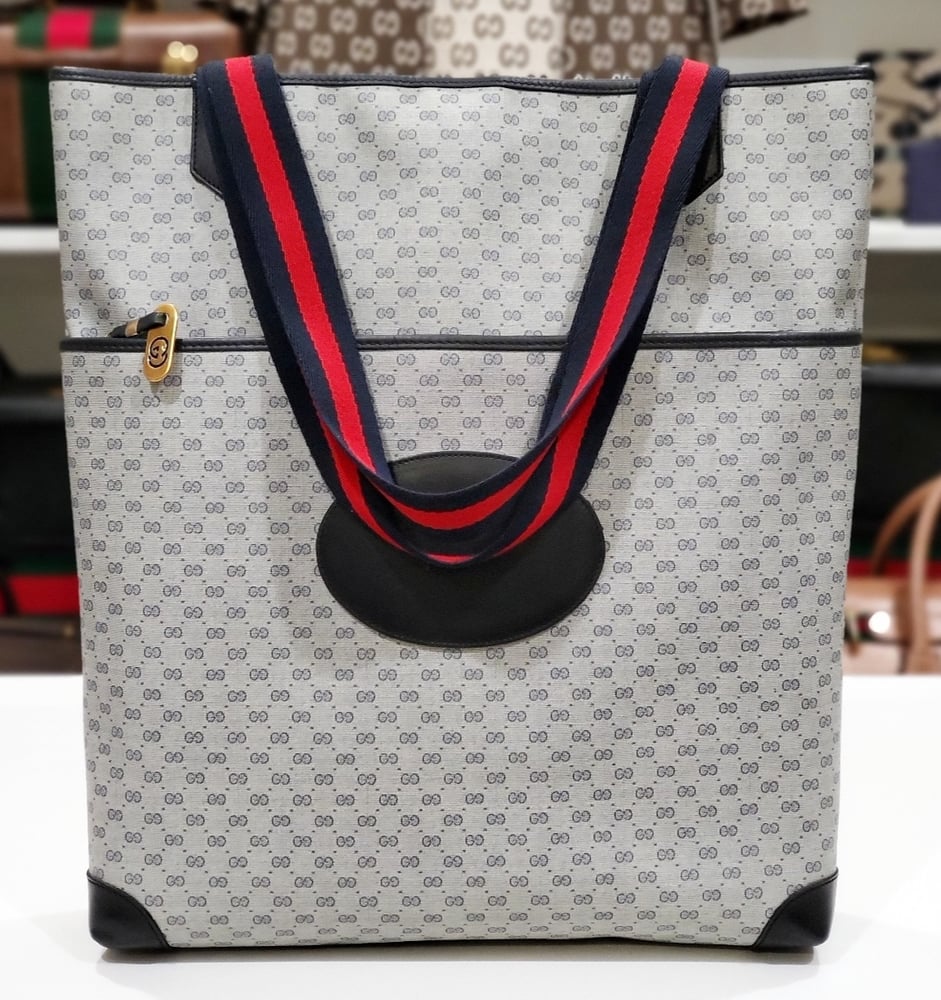 Image of  Vtg Gucci Blue Mini Monogram Tote Bag 