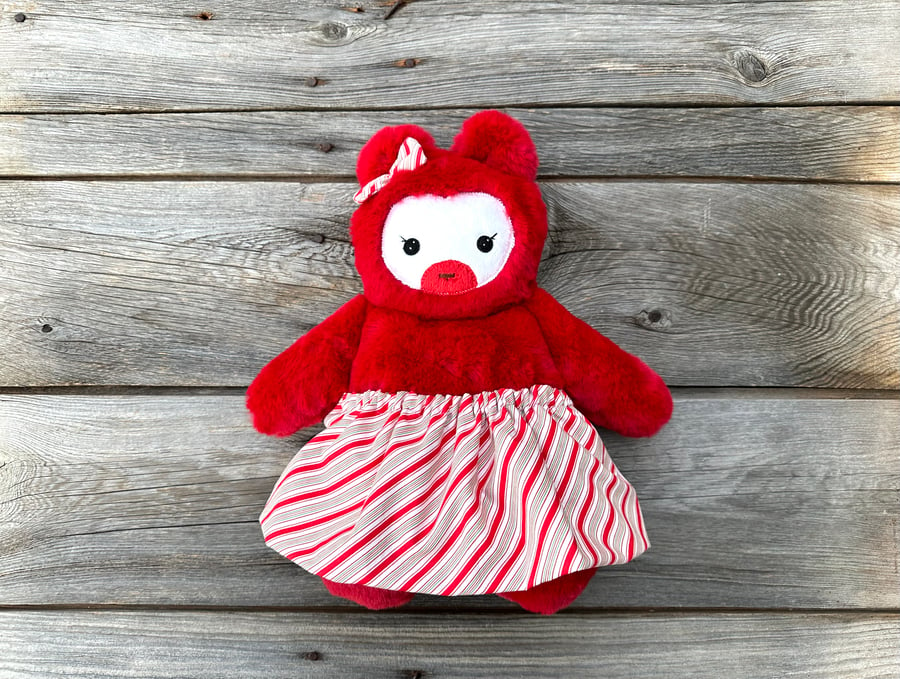 Image of Red Seal Bear - cuddle sized - candy cane dress 