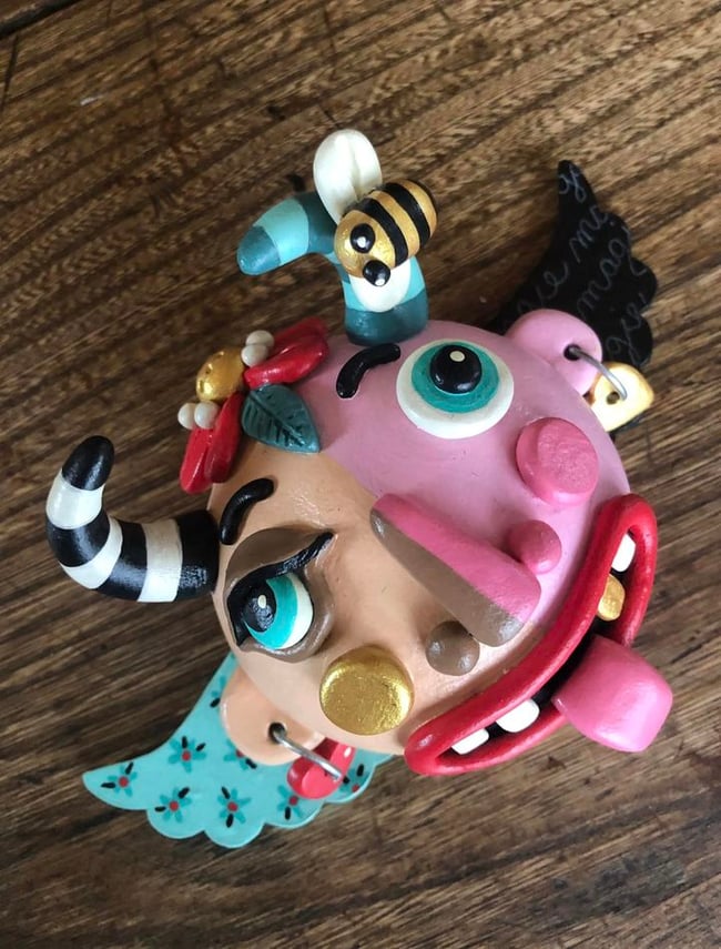 MAGICAL series - Winged Devil with Tongue Sticking Out Clay Sculpture