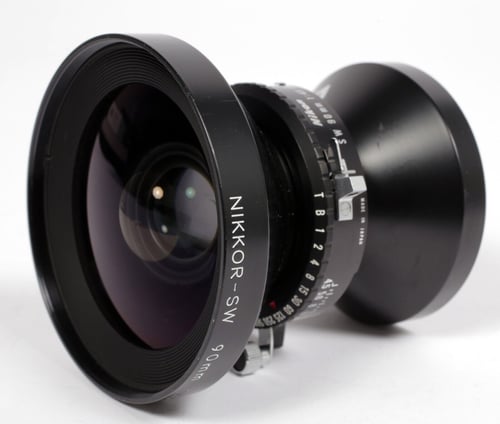 Image of Nikon SW 90mm F4.5 Lens in Copal #0 Shutter #8632 high speed wide angle 4X5 lens