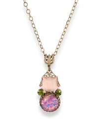 Image 5 of Pink Flower Necklace with Glass Fire Opal - Art Deco Lalique Style Handmade Jewelry