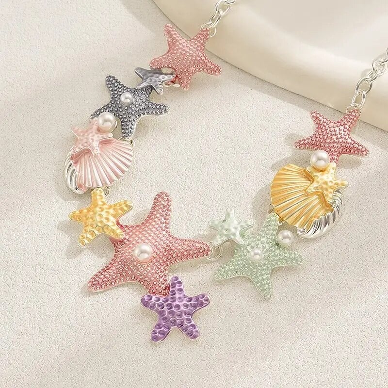 Image of Starfish Pastel Seashell Statement Necklace