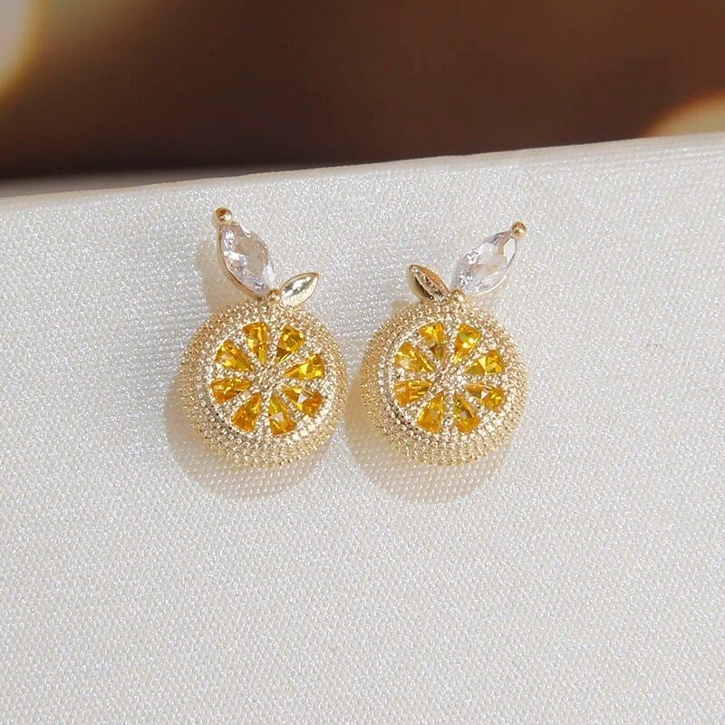 Image of Orange Fruit Diamante Crystal Earrings