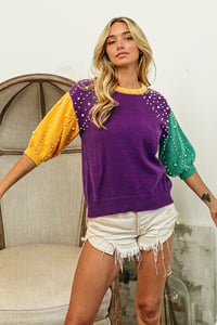 Image 3 of Mardi Gras Themed Pearl Sweater