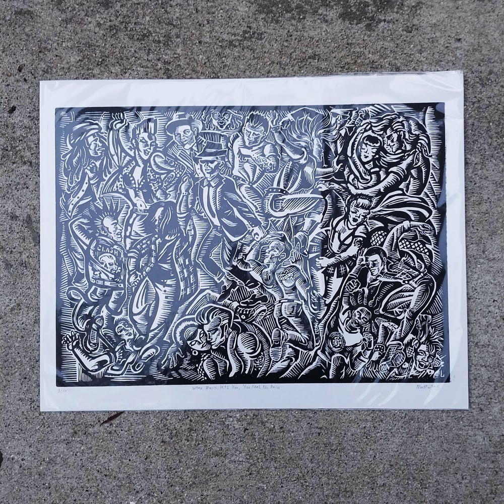 Image of LINO print When Music Hits You, You feel no Pain