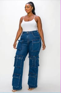 Image 1 of Plus Size Dark Denim Cargo straight leg Jeans