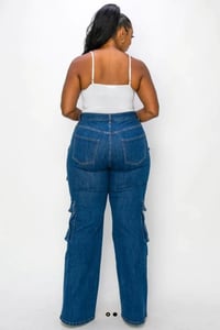 Image 2 of Plus Size Dark Denim Cargo straight leg Jeans