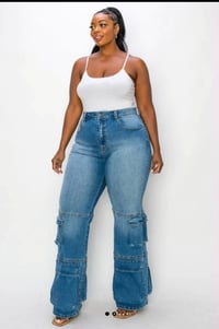 Image 1 of PLUS SIZE ASHY DENIM CARGO STRAIGHT LEG JEANS 