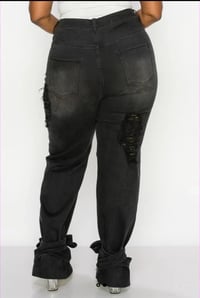 Image 2 of PLUS SIZE TIE BOTTOM FLARE JEANS