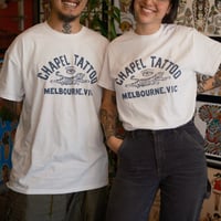 Image 3 of CHAPEL TATTOO TIGER TEE - "MELBOURNE VIC" WHITE / BLUE
