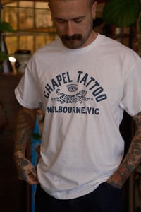 Image 2 of CHAPEL TATTOO TIGER TEE - "MELBOURNE VIC" WHITE / BLUE