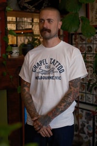 Image 1 of CHAPEL TATTOO TIGER TEE - "MELBOURNE VIC" WHITE / BLUE