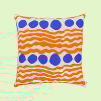 Image 1 of AT THE BEACH CUSHION - BLUE & ORANGE or GREEN & ORANGE