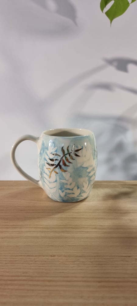 Image of Mug Porcelain blue leaf 1