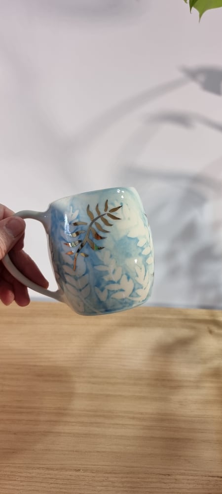 Image of Mug Porcelain blue leaf 1