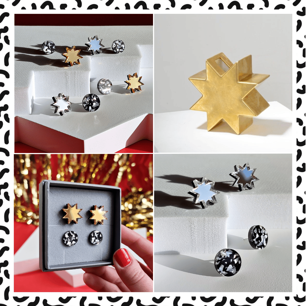 Image of Memphis Love - Mini Geometric Star + Circle Acrylic Stud Earring Gift Set