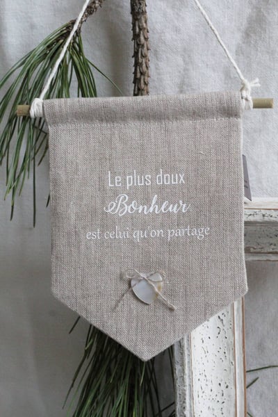 Image of Bannière en lin naturel 'Le plus doux bonheur...' (BNNRDXBONH1)