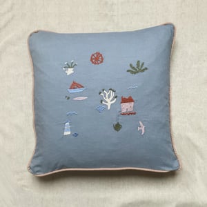 Image of Embroidered Linen Mix Cushion Covers