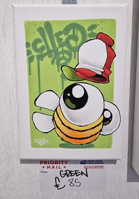 Image 1 of GREEN, PURPLE and BEIGE Cheo Bee small Canvas