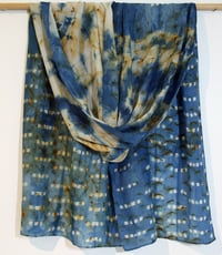 Image 2 of Little Squares - Indigo and Rust silk scarf 