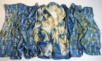 Image 3 of Little Squares - Indigo and Rust silk scarf 