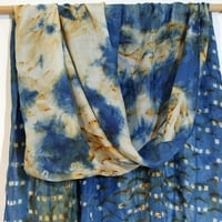 Image 4 of Little Squares - Indigo and Rust silk scarf 