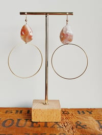 Image 2 of peach quartz drop hoops