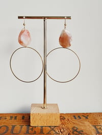 Image 1 of peach quartz drop hoops