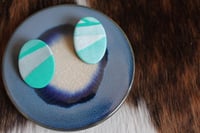 Image 2 of teal &amp; pearl oval studs