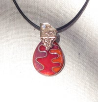 Image of Pink red orange transparent cloisonne enamel on copper pendant with bronze and cz bail