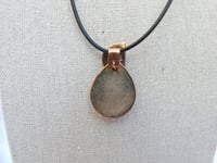 Image of Pink red orange transparent cloisonne enamel on copper pendant with bronze and cz bail