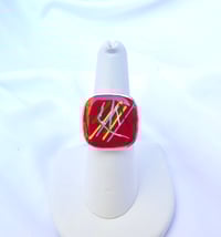 Image of Red enamel with glass threads ring set in sterling silver