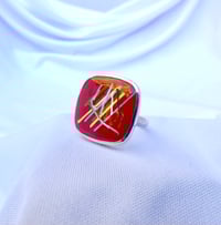 Image of Red enamel with glass threads ring set in sterling silver