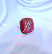 Image of Red enamel with glass threads ring set in sterling silver