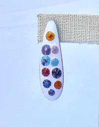 Image of White enamel on copper earrings with millefiori chips