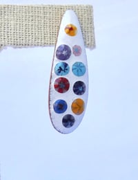 Image of White enamel on copper earrings with millefiori chips