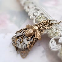 Image 4 of Steampunk Queen Bee Necklace with Handmade Filigree Setting - Bee Jewelry