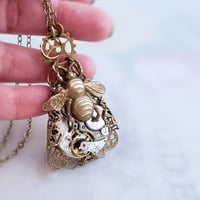 Image 2 of Steampunk Queen Bee Necklace with Handmade Filigree Setting - Bee Jewelry