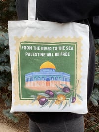 Image 2 of Palestine Stamp & Keffiyeh Print Tote Bag | Free Palestine