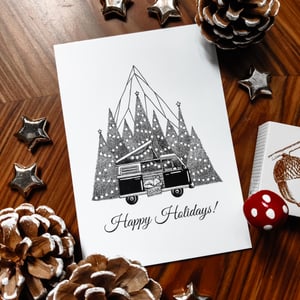 Fox Bus, Festive, Happy Holiday, Postcard