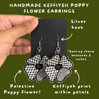 Image 3 of Handmade Keffiyeh Poppy Flower Earrings